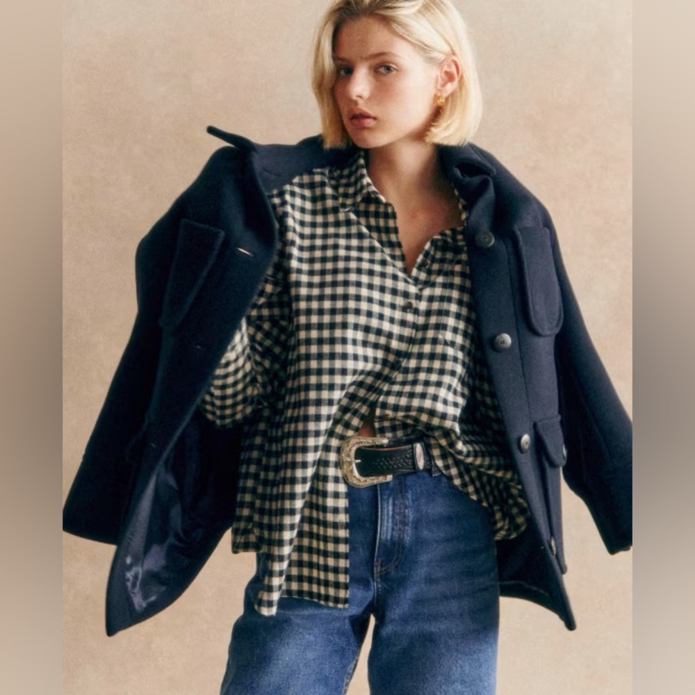 Sezane Max Check. Black Ecru. NWT